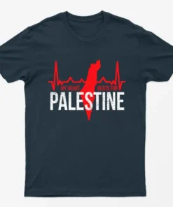 Navy Blue My Heart Beats For Palestine T-Shirt