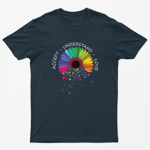 Navy Blue Accept Understand Autism Day Awareness T-Shirt