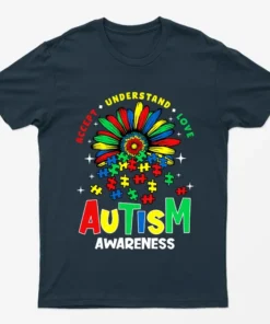 Navy Blue Accept Understand Love Autism Awareness T-Shirt