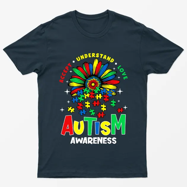 Navy Blue Accept Understand Love Autism Awareness T-Shirt