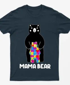 Navy Blue Autism Awareness Day Bear Graphic T-Shirt