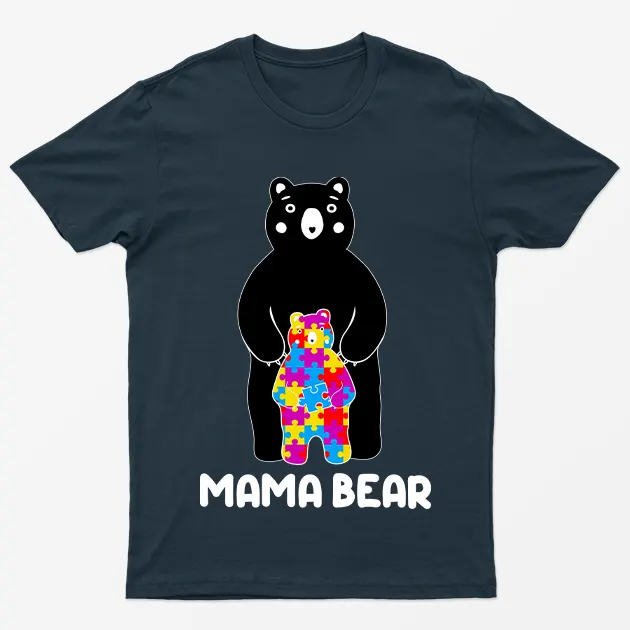 Navy Blue Autism Awareness Day Bear Graphic T-Shirt
