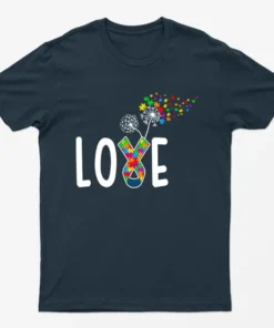 Navy Blue Autism Day Love Funny Graphic T-Shirt