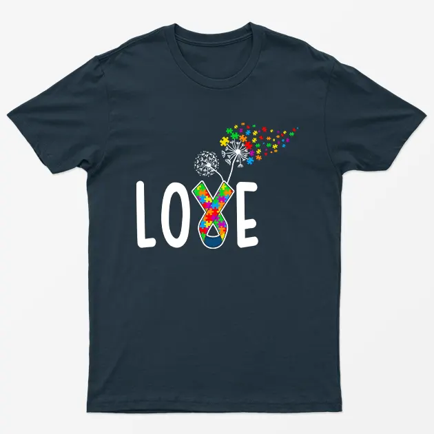 Navy Blue Autism Day Love Funny Graphic T-Shirt