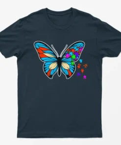 Navy Blue Butterfly Autism Awareness T-Shirt