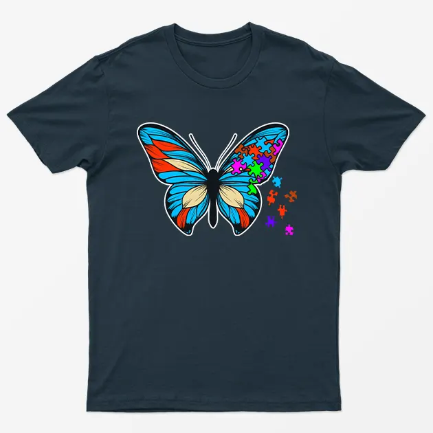 Navy Blue Butterfly Autism Awareness T-Shirt