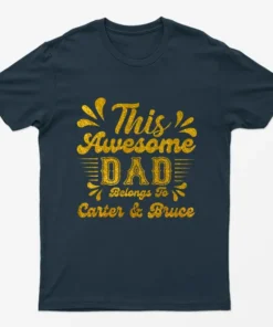 Navy Blue Personalised This Dad Belongs to Graphic T-Shirt
