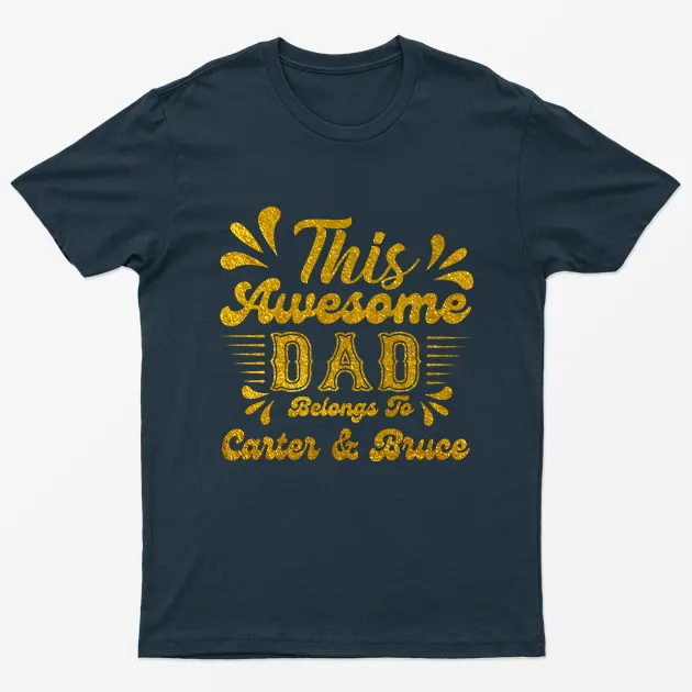 Navy Blue Personalised This Dad Belongs to Graphic T-Shirt