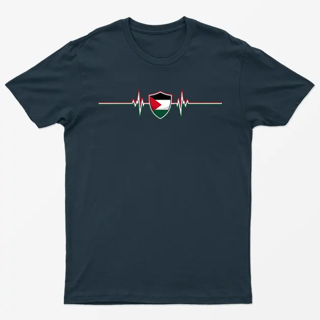 Navy Blue Palestine Heartbeat T-Shirt