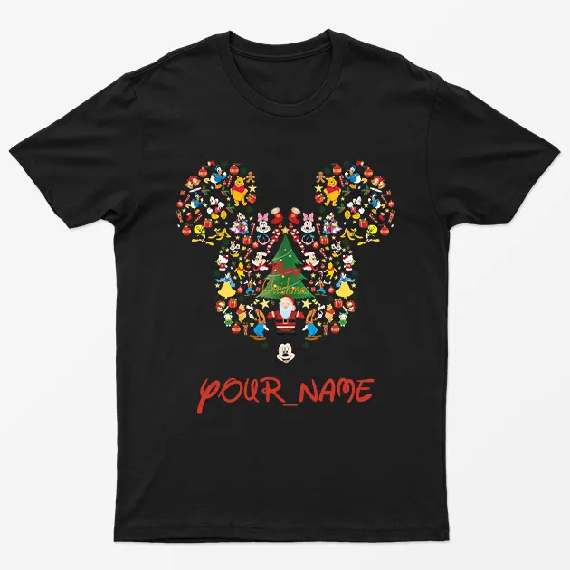 Black Personaliosed Mickey Christmas T-Shirt