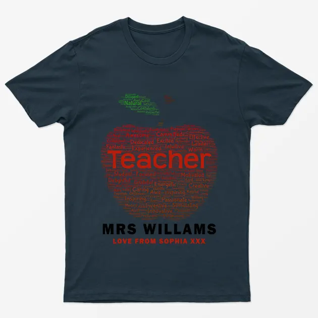 Navy Blue Personalised Apple Teachers Day T-Shirt