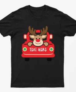 Black Personalised Reindeer Christmas T-Shirt