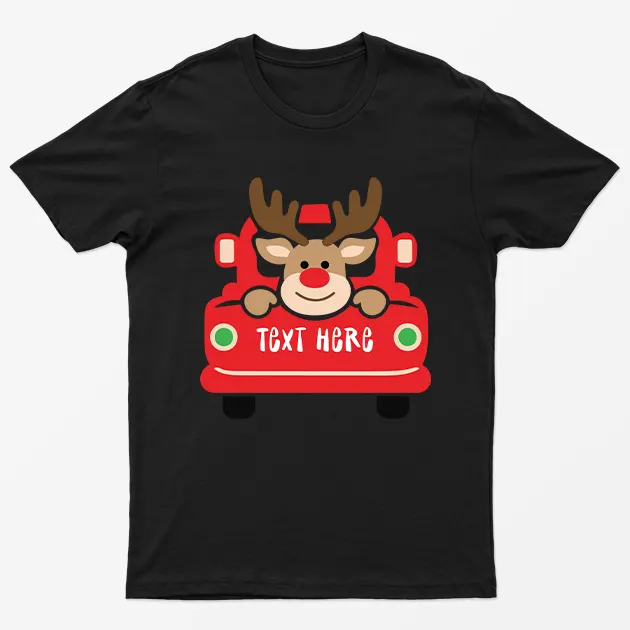 Black Personalised Reindeer Christmas T-Shirt