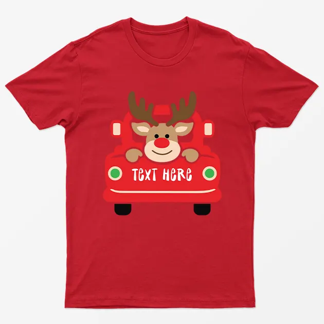 Red Personalised Reindeer Christmas T-Shirt