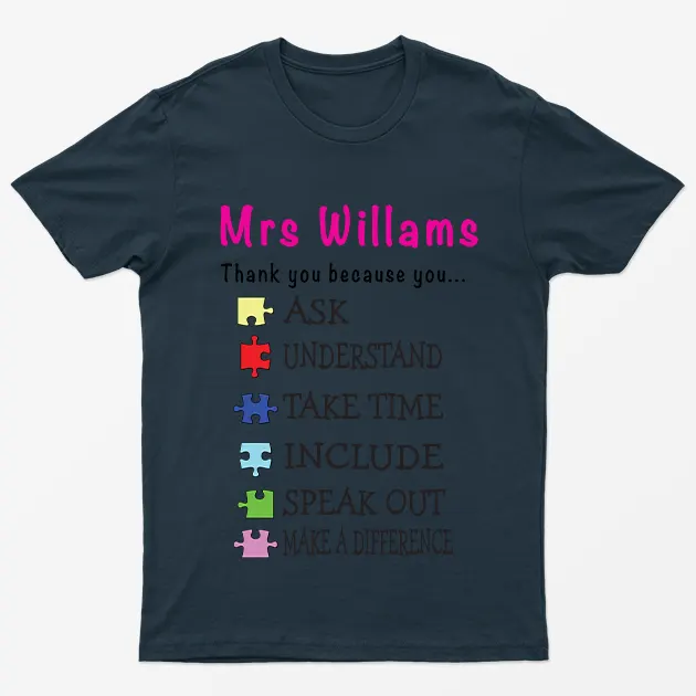 Navy Blue Personalised Teachers Day Thank You T-Shirt