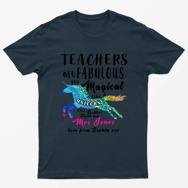 Navy Blue Personalised Unicorn Teachers Day T-Shirt