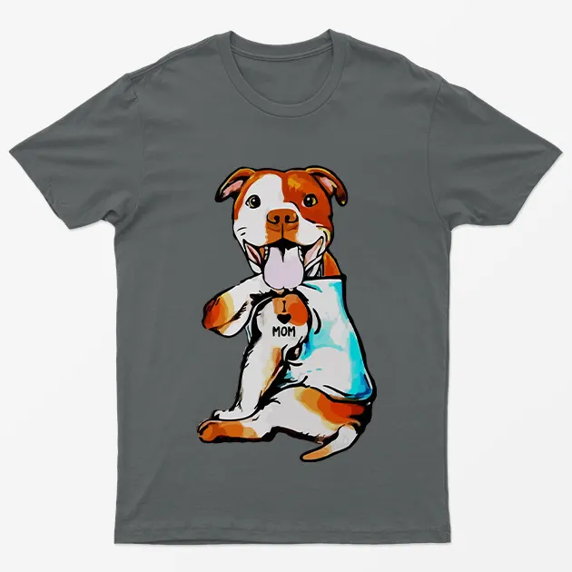 Charcoal Pitbull I love Mom T-Shirt