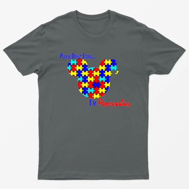 Charcoal Please Dont Stare Autism Awareness T-Shirt