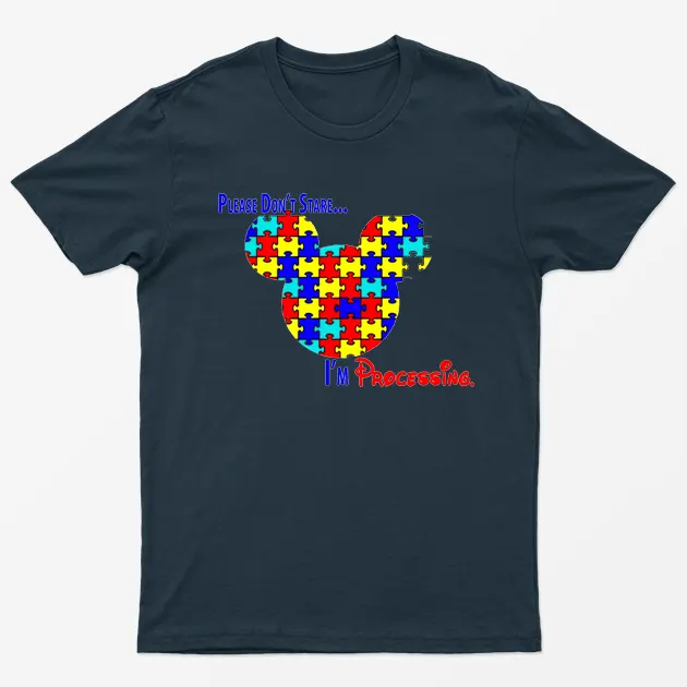 Navy Blue Please Dont Stare Autism Awareness T-Shirt