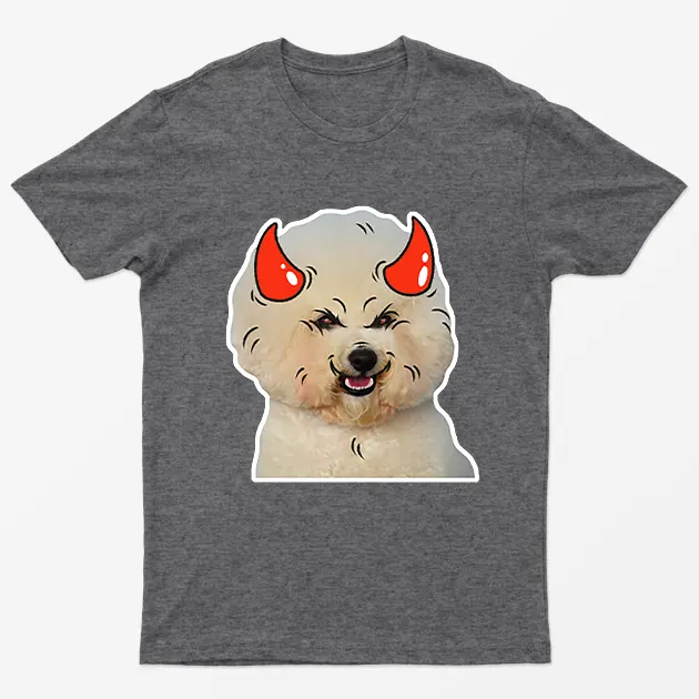 Dark Heather Poodle Horns Halloween T-Shirt