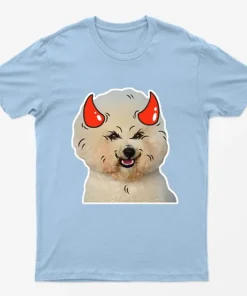 Light Blue Poodle Horns Halloween T-Shirt