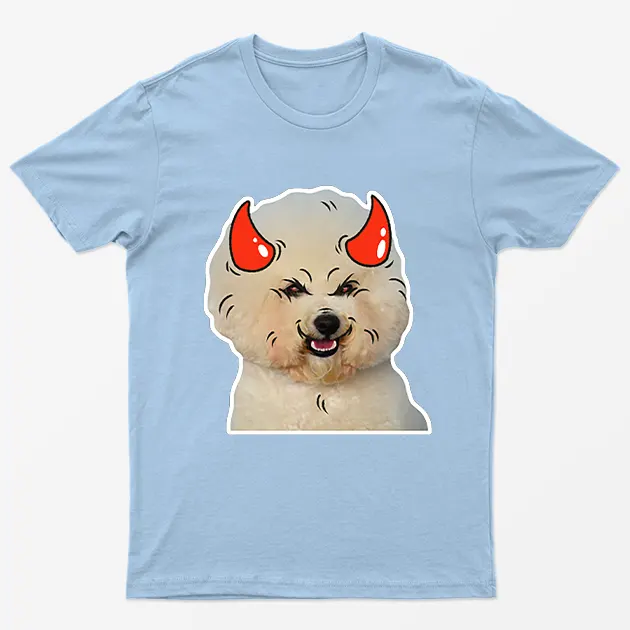 Light Blue Poodle Horns Halloween T-Shirt