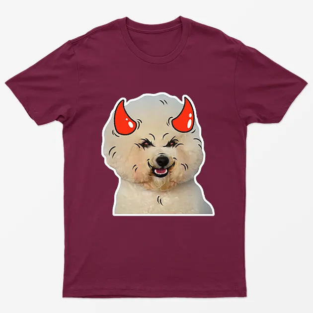 Maroon Poodle Horns Halloween T-Shirt