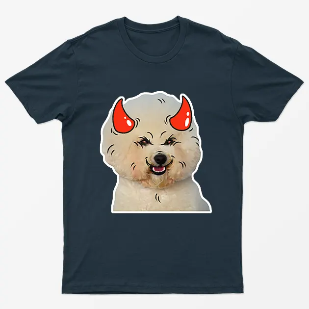 Navy Blue Poodle Horns Halloween T-Shirt