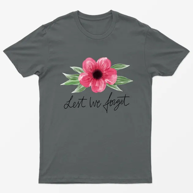 Charcoal Poppy Lest We Forget Veterans T-Shirt