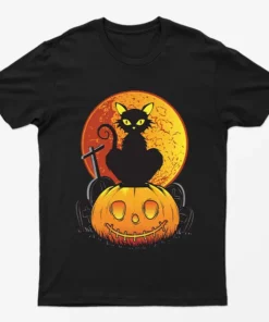 Black Pumpkin Cat Halloween T-Shirt