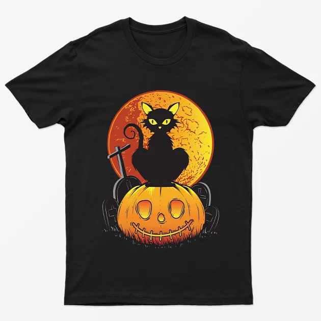 Black Pumpkin Cat Halloween T-Shirt