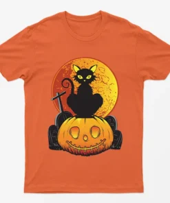 Orange Pumpkin Cat Halloween T-Shirt