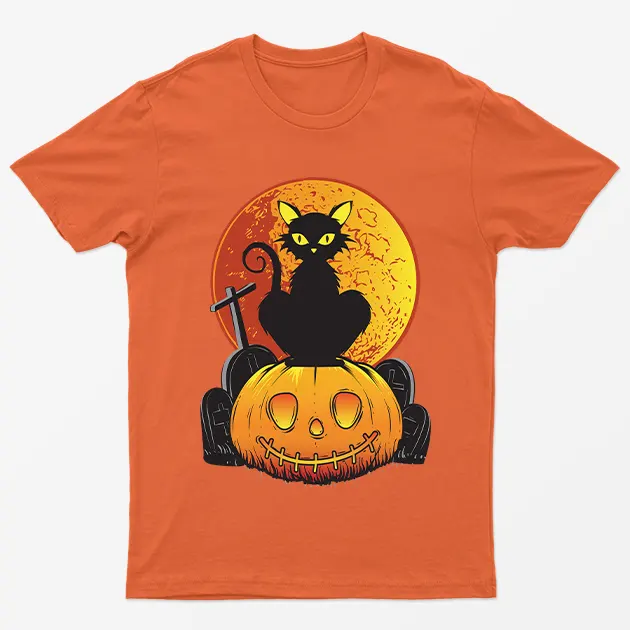 Orange Pumpkin Cat Halloween T-Shirt