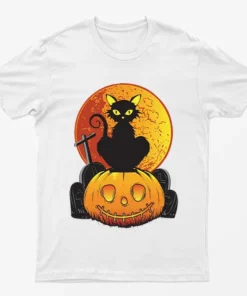 White Pumpkin Cat Halloween T-Shirt