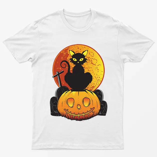 White Pumpkin Cat Halloween T-Shirt