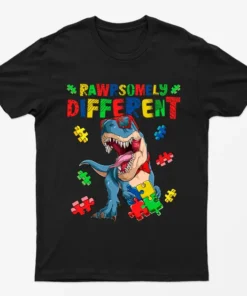Black Rawrsomely Different Autism Awareness T-Shirt