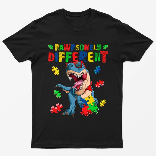 Black Rawrsomely Different Autism Awareness T-Shirt