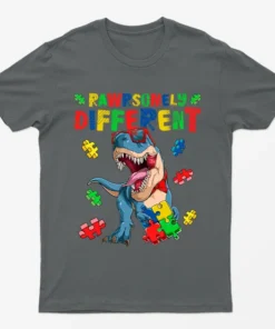 Charcoal Rawrsomely Different Autism Awareness T-Shirt