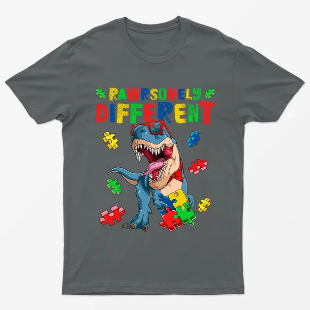 Charcoal Rawrsomely Different Autism Awareness T-Shirt