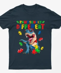 Navy Blue Rawrsomely Different Autism Awareness T-Shirt