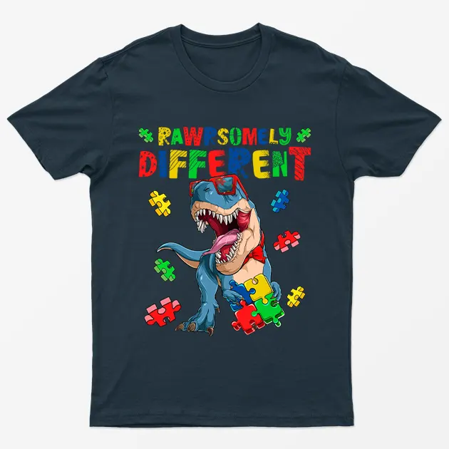 Navy Blue Rawrsomely Different Autism Awareness T-Shirt