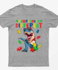 Sport Grey Rawrsomely Different Autism Awareness T-Shirt