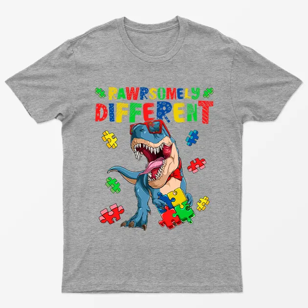 Sport Grey Rawrsomely Different Autism Awareness T-Shirt
