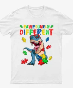 White Rawrsomely Different Autism Awareness T-Shirt