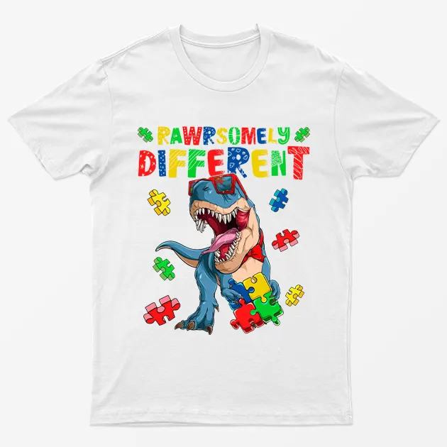White Rawrsomely Different Autism Awareness T-Shirt