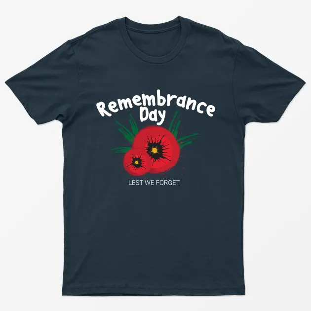Navy Blue Remembrance Day Lest we Forget T-Shirt