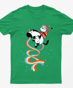 Irish Green Santa Riding Unicorn Funny T-Shirt