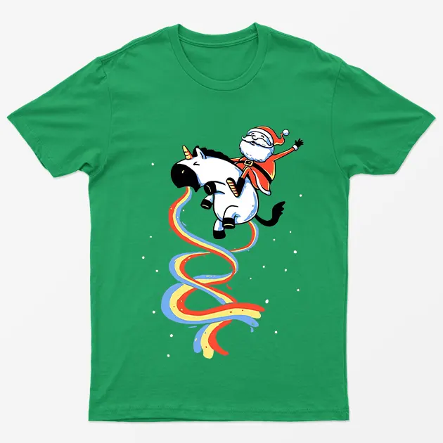 Irish Green Santa Riding Unicorn Funny T-Shirt