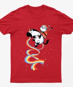 Red Santa Riding Unicorn Funny T-Shirt