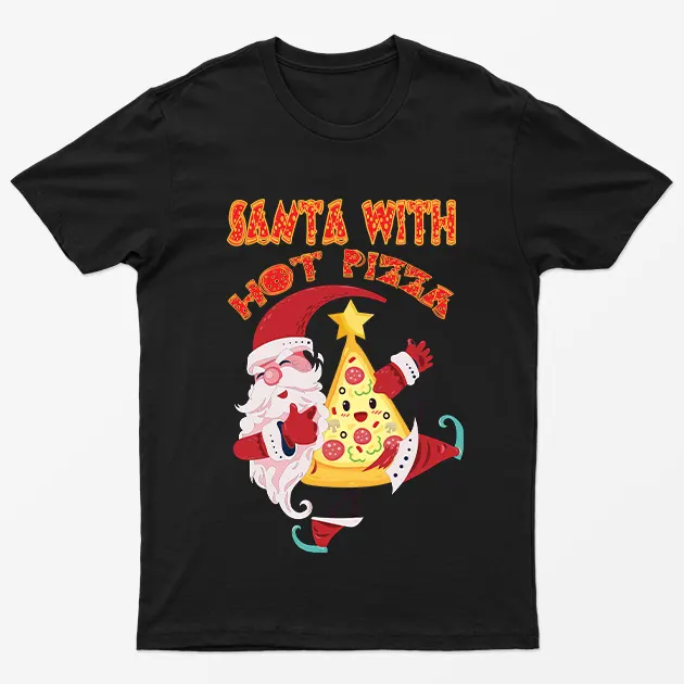 Black Santa With Hot Pizza T-Shirt